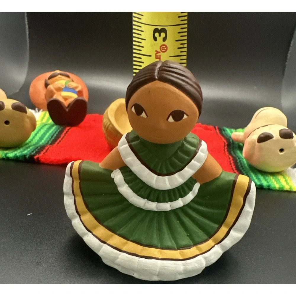 Mexican Pottery Clay Nativity Set 5 Pc Mary Joseph Baby Jesus Donkey Cow Vintage